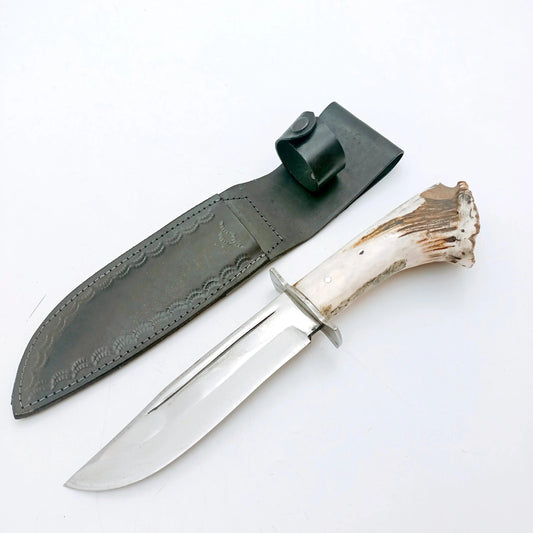 Handgemachtes Survival Jagdmesser mit Hirschgeweih Griff und Lederscheide