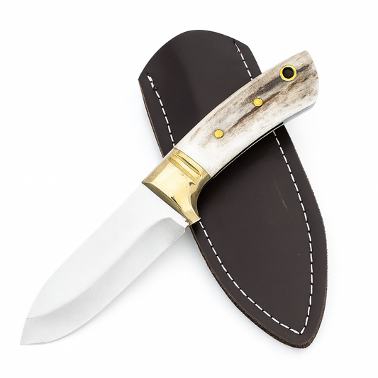 Personalisiertes Jagdmesser Hirschgeweih und Messing Griff
