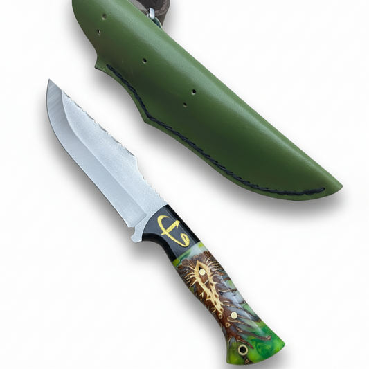 D2 Stahl Jagdmesser mit Lederscheide individuell graviertes Messer (Wh188)