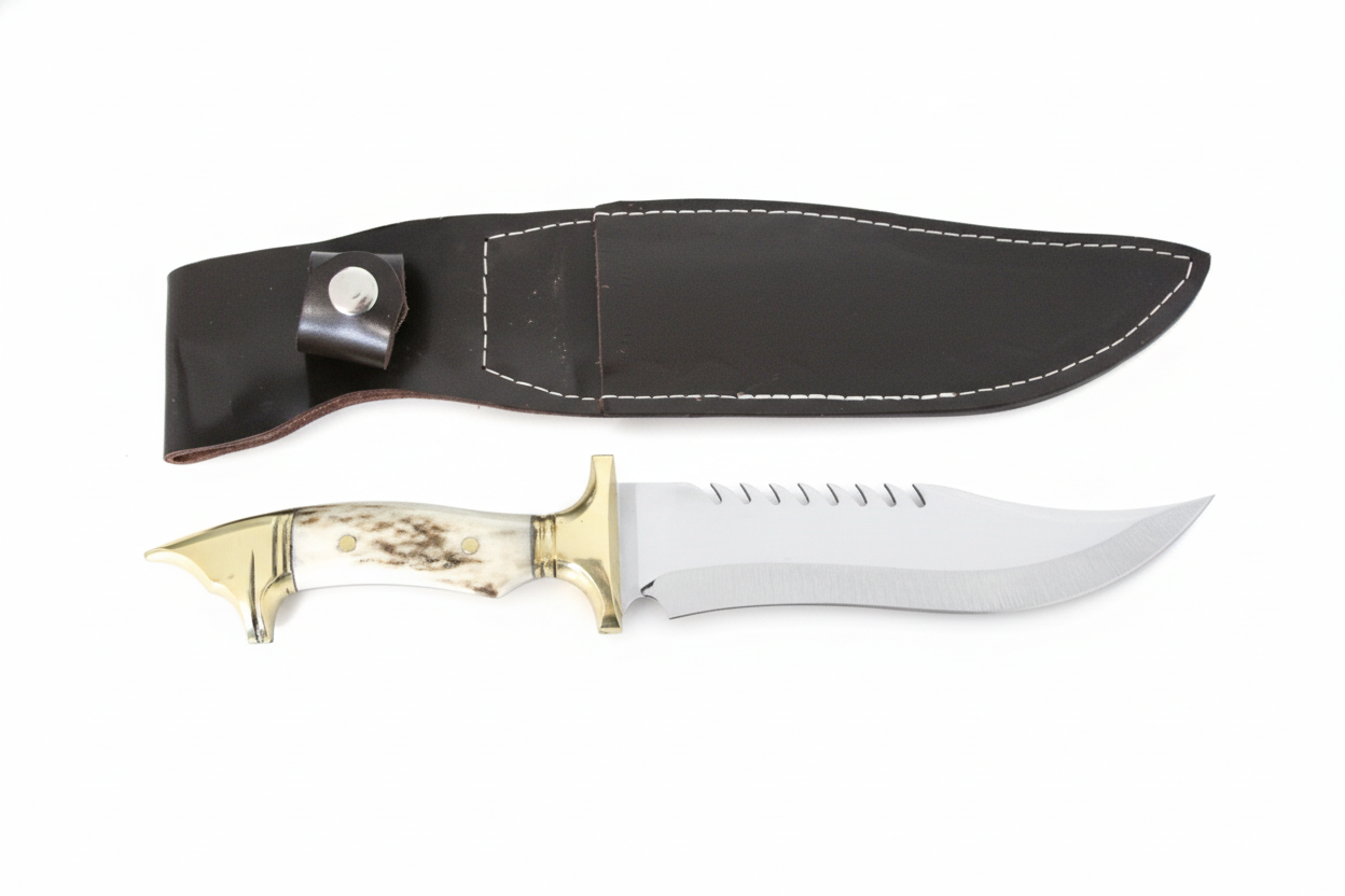 Handgefertigte Hirschgeweih Wolfkopf Messing Jagdmesser