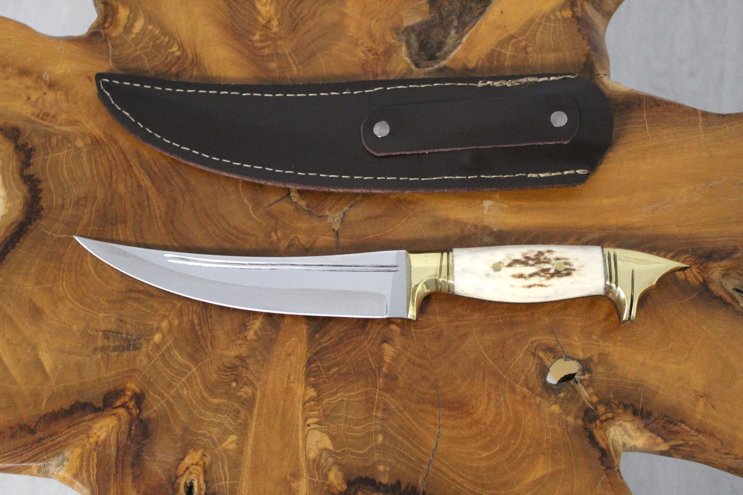 13 " Hirschgeweih Wolfskopf Jagdmesser Handgefertigt