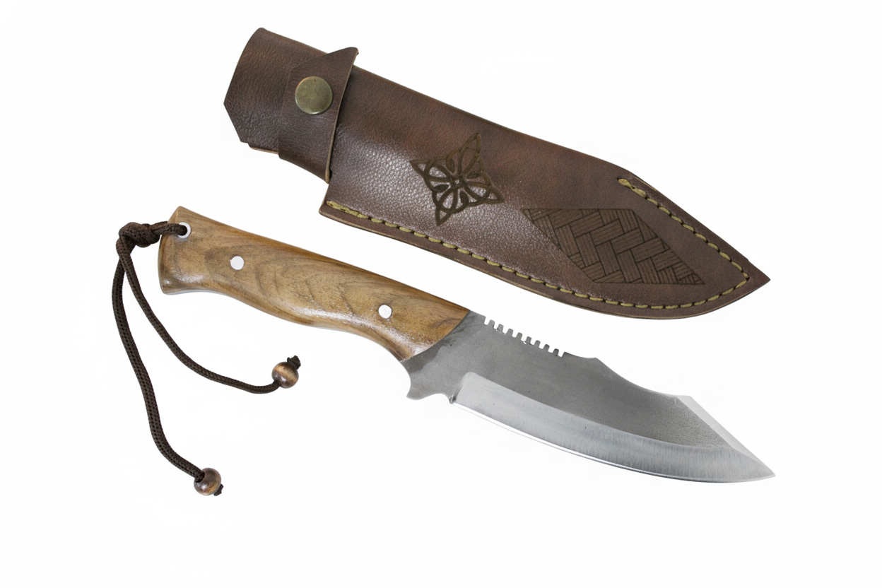 Handgefertigtes Outdoor-Messer mit Lederscheide Personalisiert