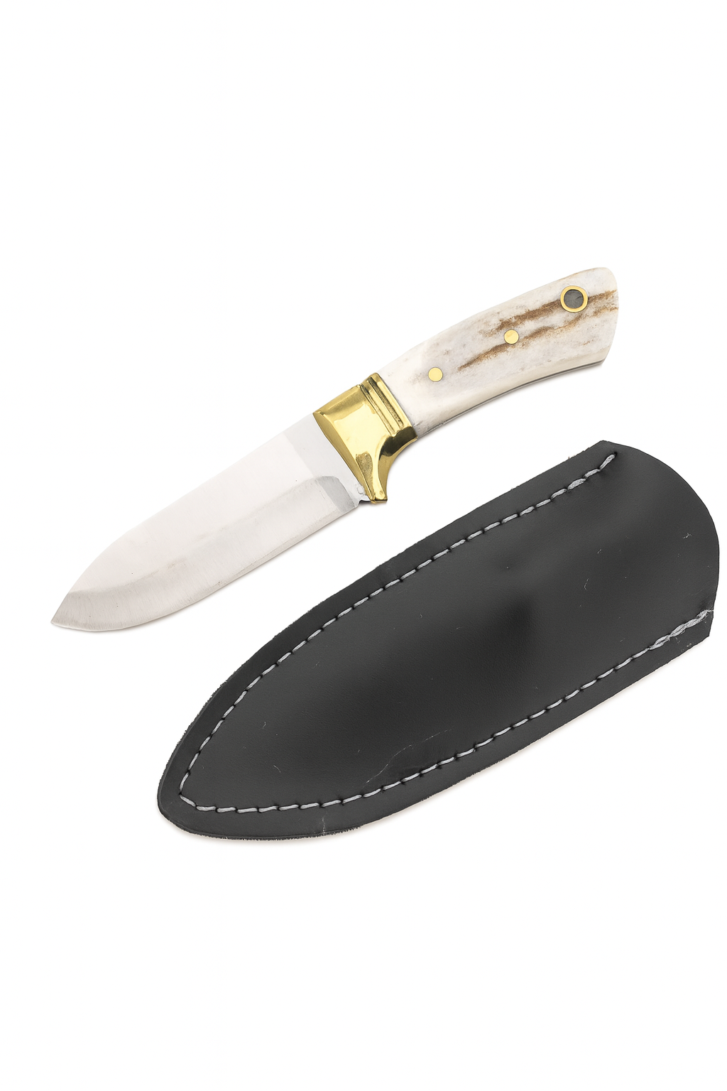 Personalisiertes Jagdmesser Hirschgeweih und Messing Griff