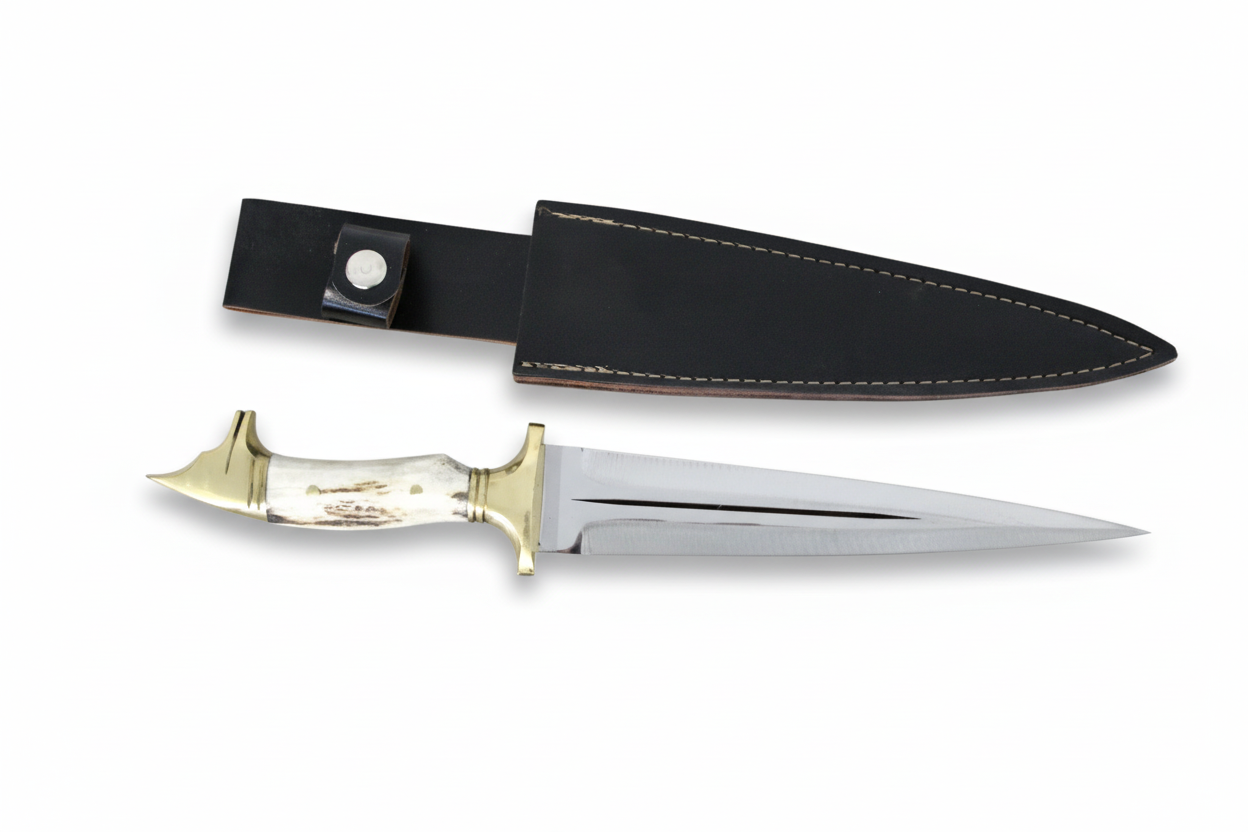 Hirschgeweih Griff Dolchmesser mit Lederscheide