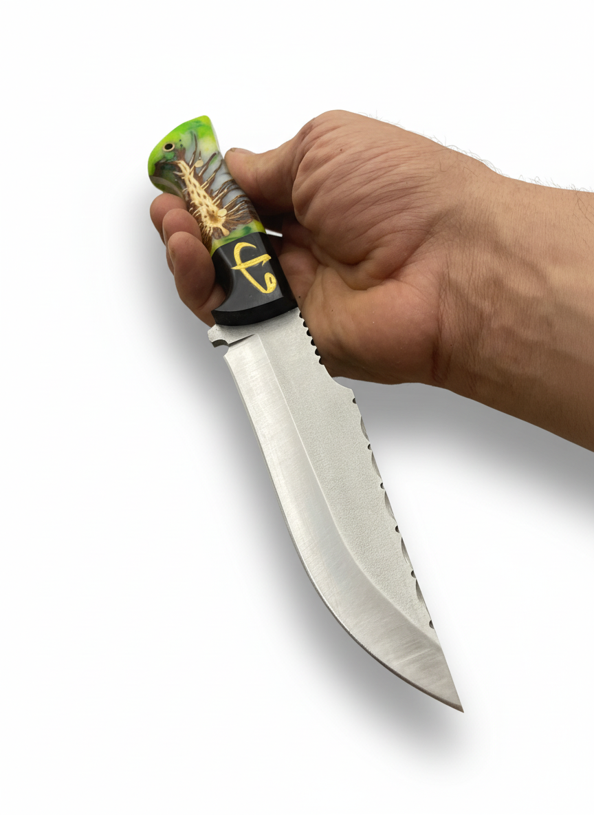 D2 Stahl Jagdmesser mit Lederscheide individuell graviertes Messer (Wh188)