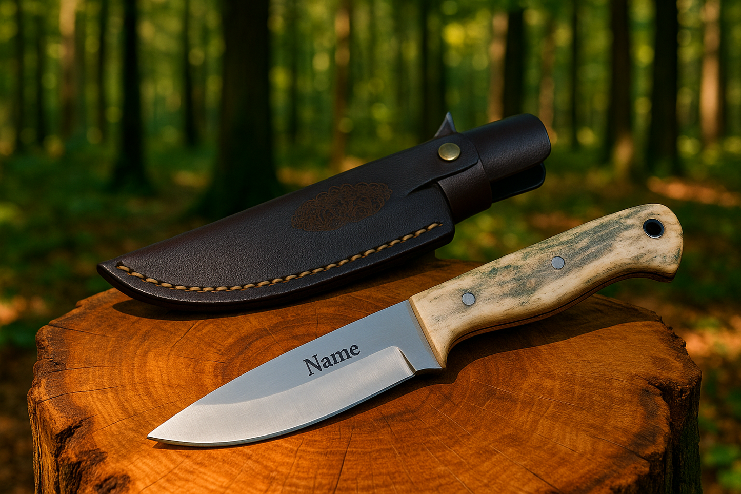 Hirschhorngriff 24,5 cm, personalisiertes Bushcraft Jagdmesser