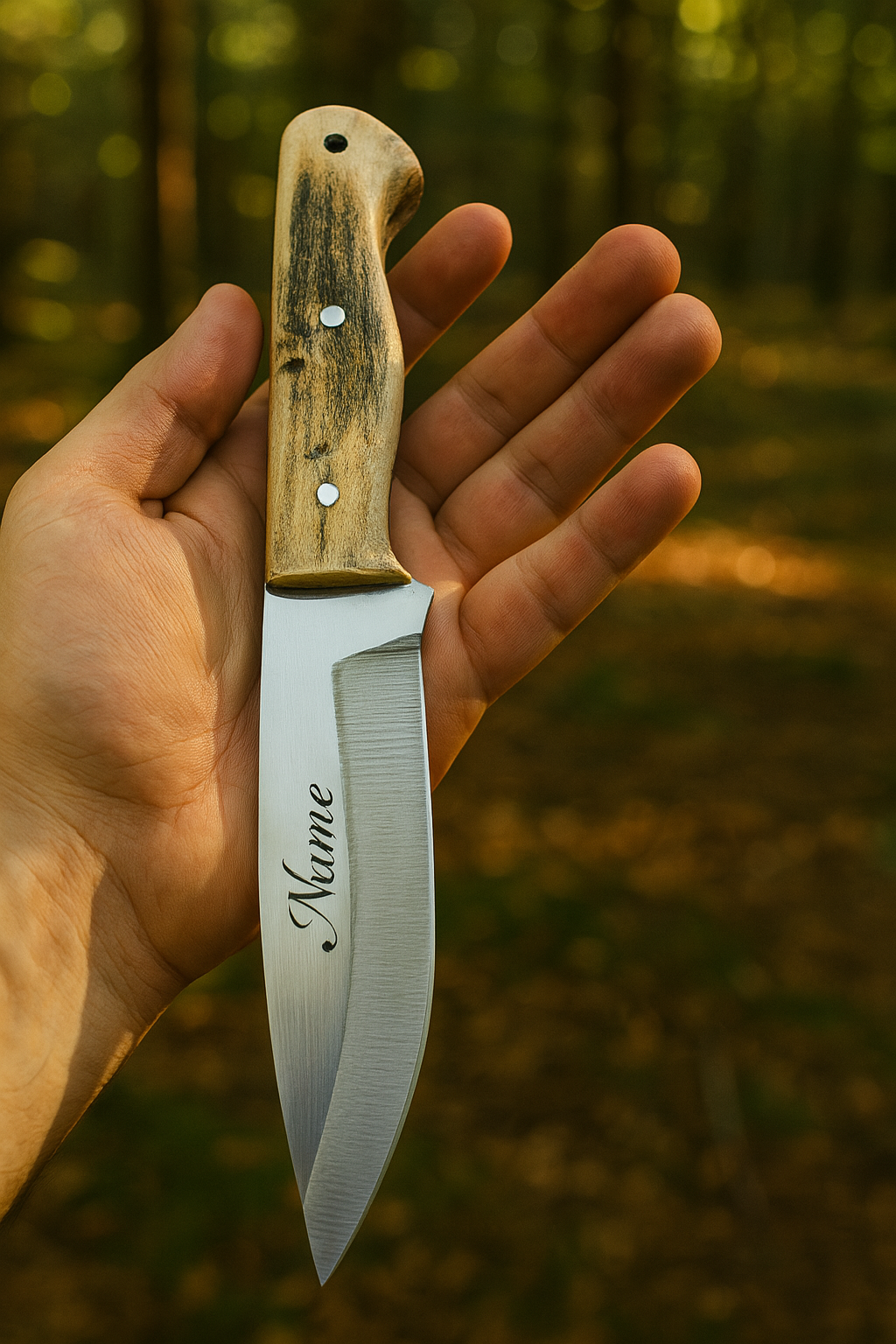 Hirschhorngriff 24,5 cm, personalisiertes Bushcraft Jagdmesser
