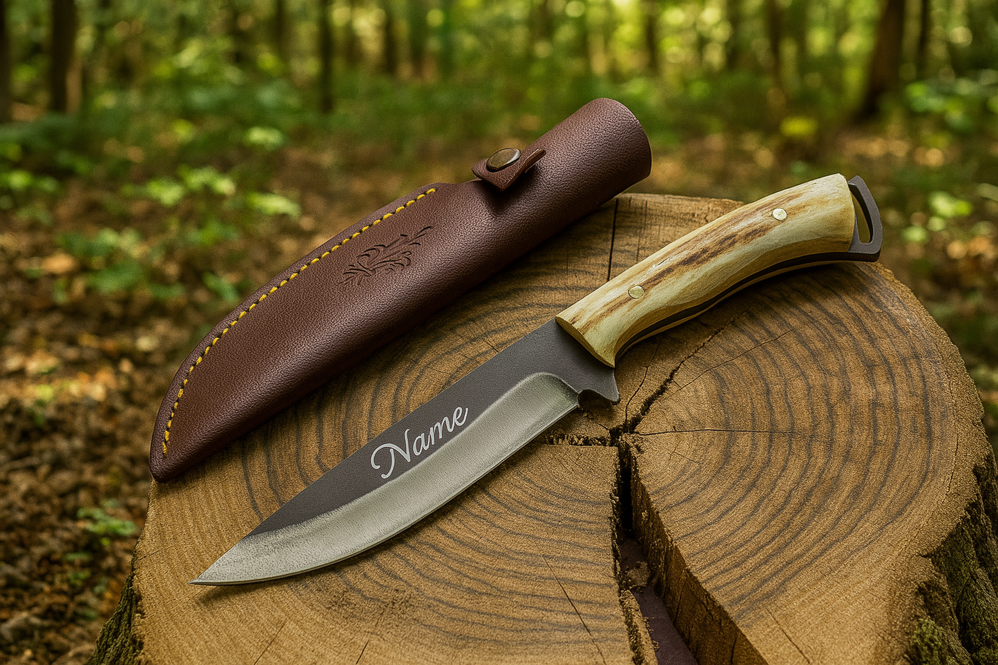 10" Hirschgeweih Griff Bushcraft Jagdmesser Personalisiert