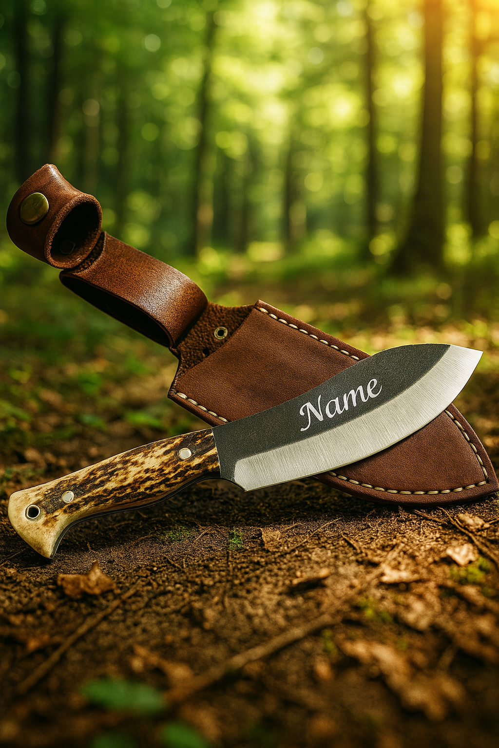 Hirschgeweih Nesmuk Messer Personalisiert mit Lederetui