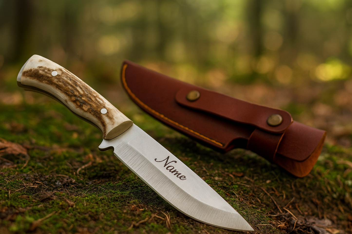 Hirschgeweih Bushcraft Messer Personalisiert mit Etui