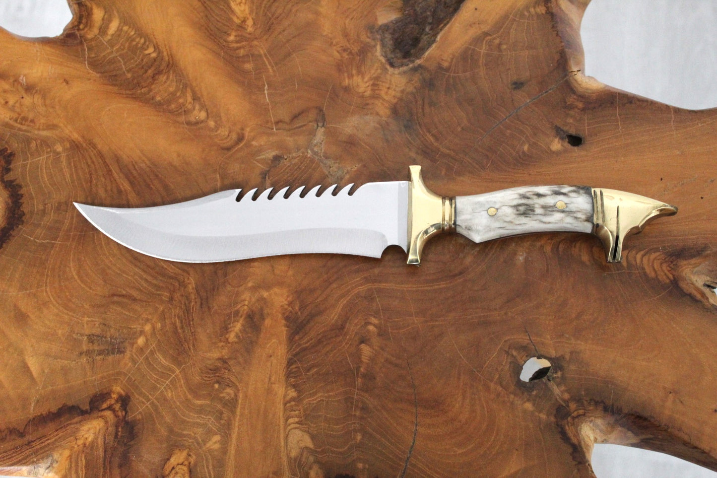 Handgefertigte Hirschgeweih Wolfkopf Messing Jagdmesser