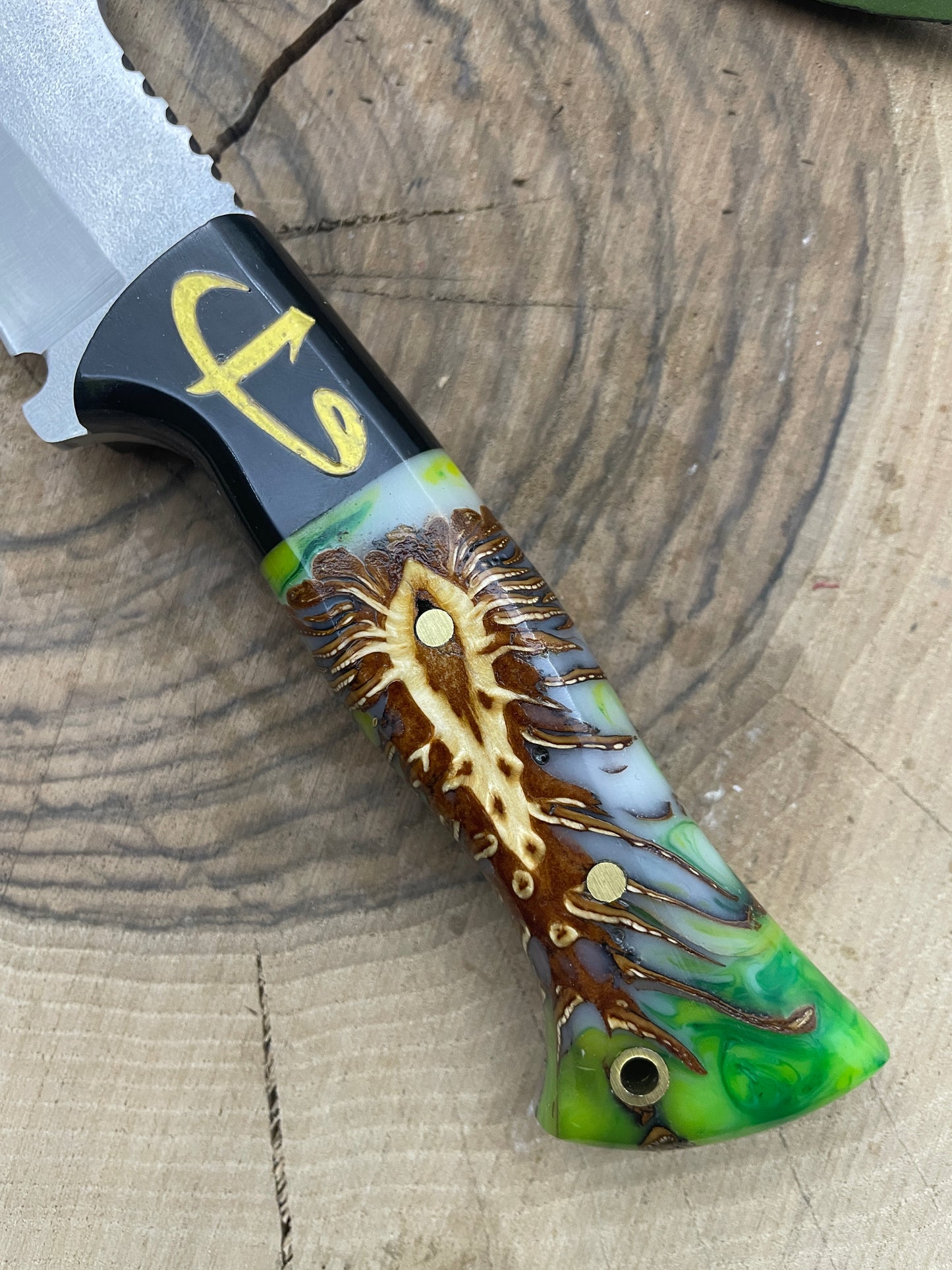 D2 Stahl Jagdmesser mit Lederscheide individuell graviertes Messer (Wh188)