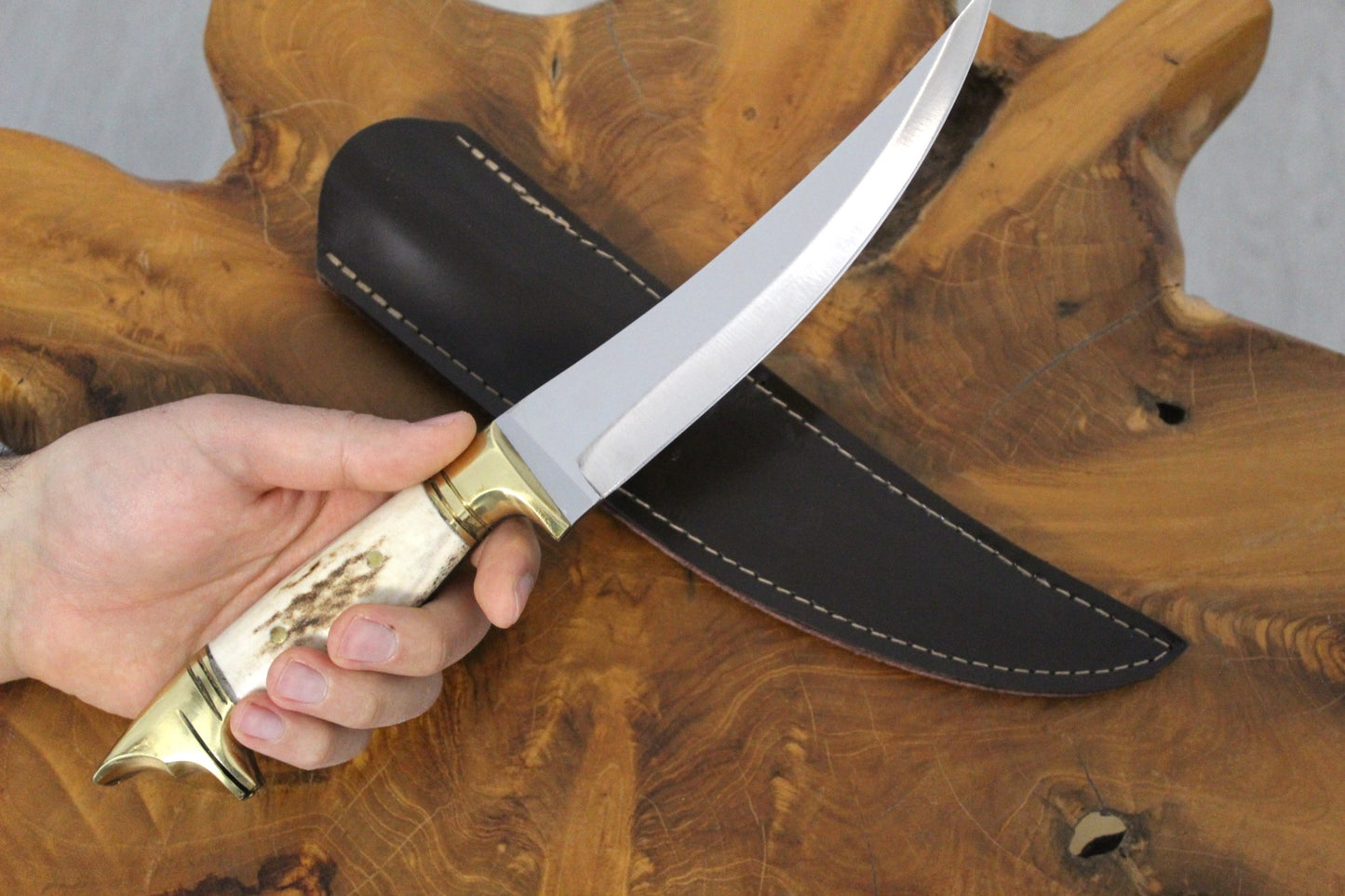 13 " Hirschgeweih Wolfskopf Jagdmesser Handgefertigt