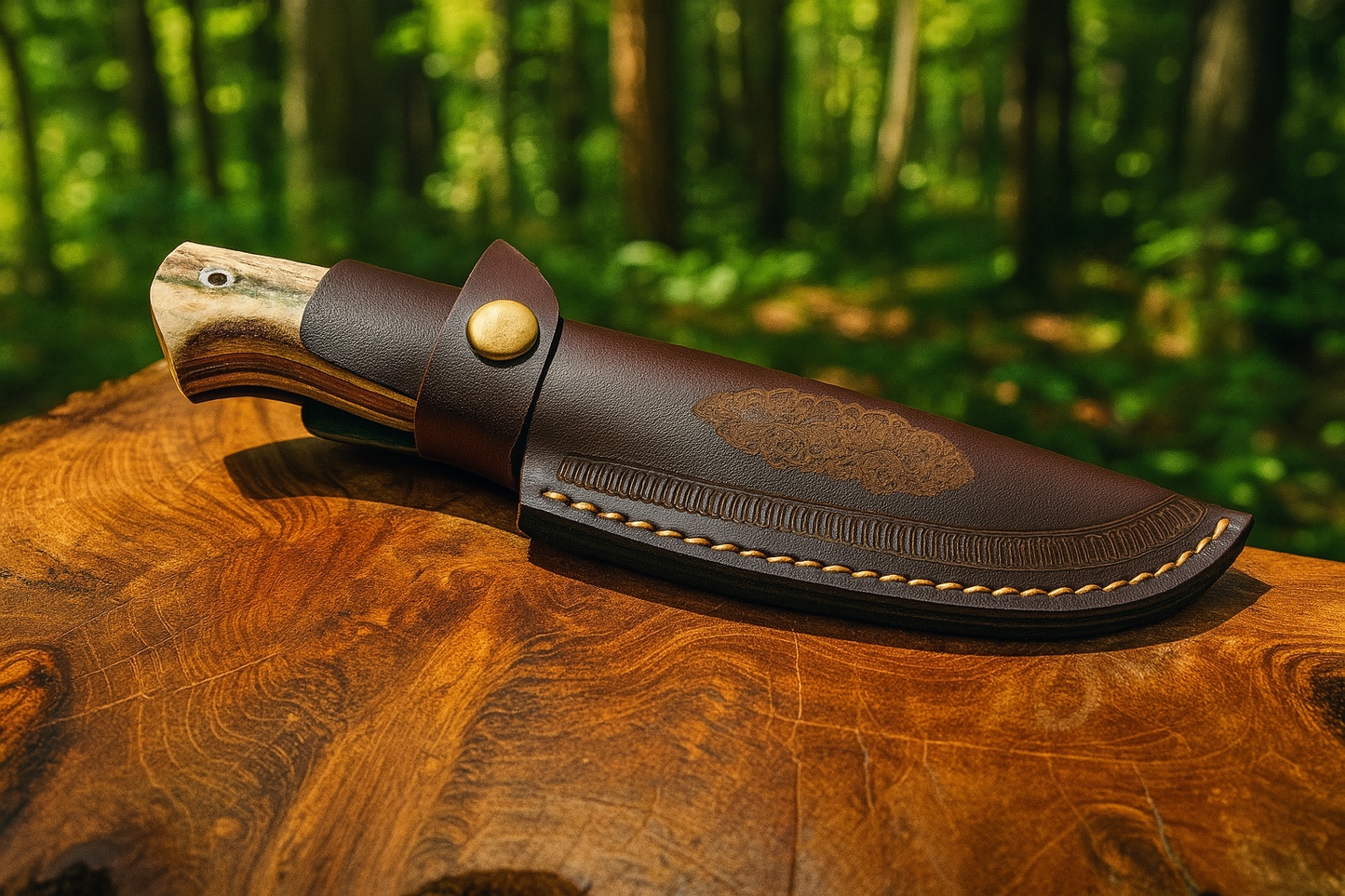 Hirschhorngriff 24,5 cm, personalisiertes Bushcraft Jagdmesser