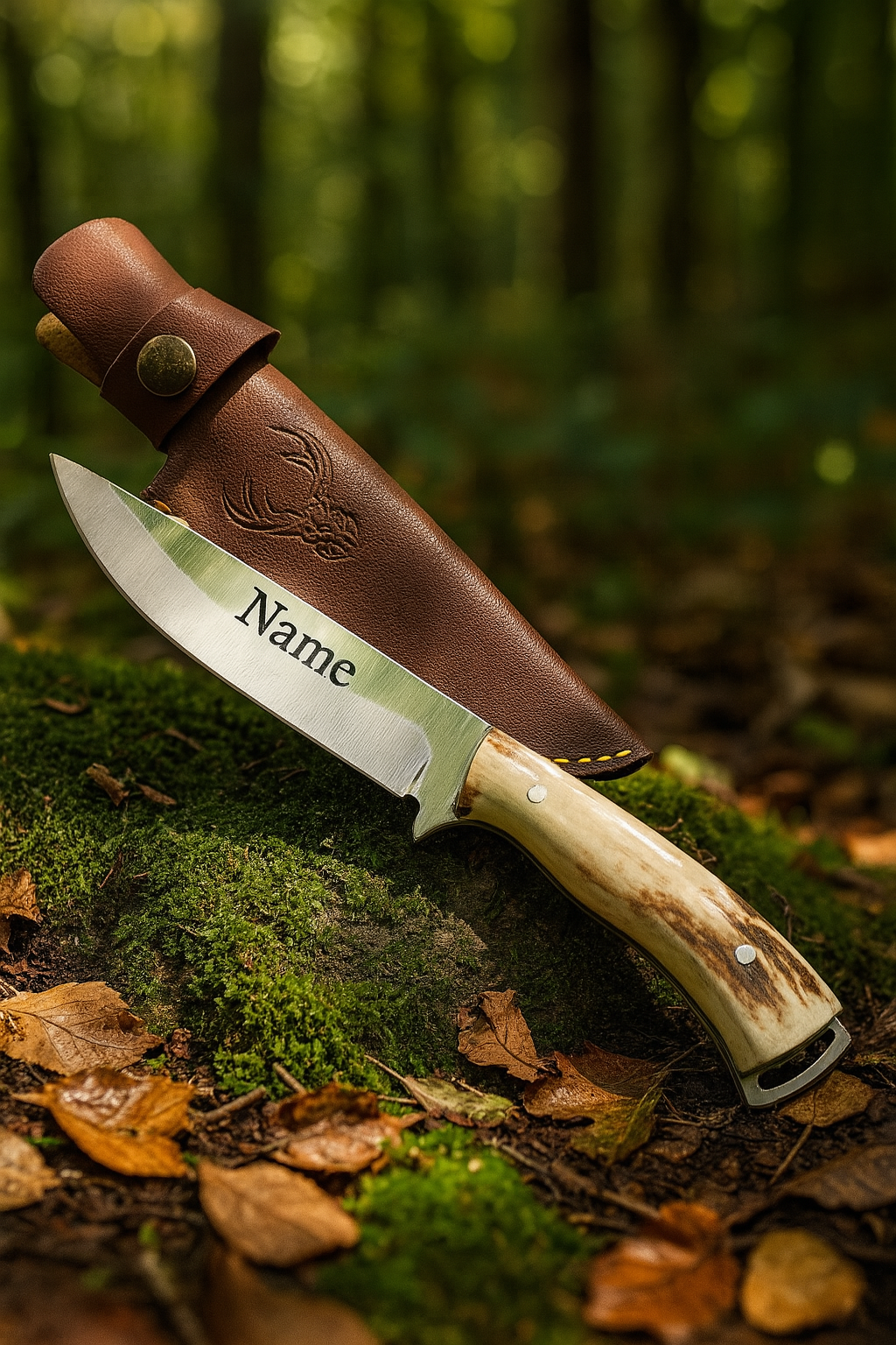 Hirschgeweih Bushcraft Messer Personalisiert mit Etui