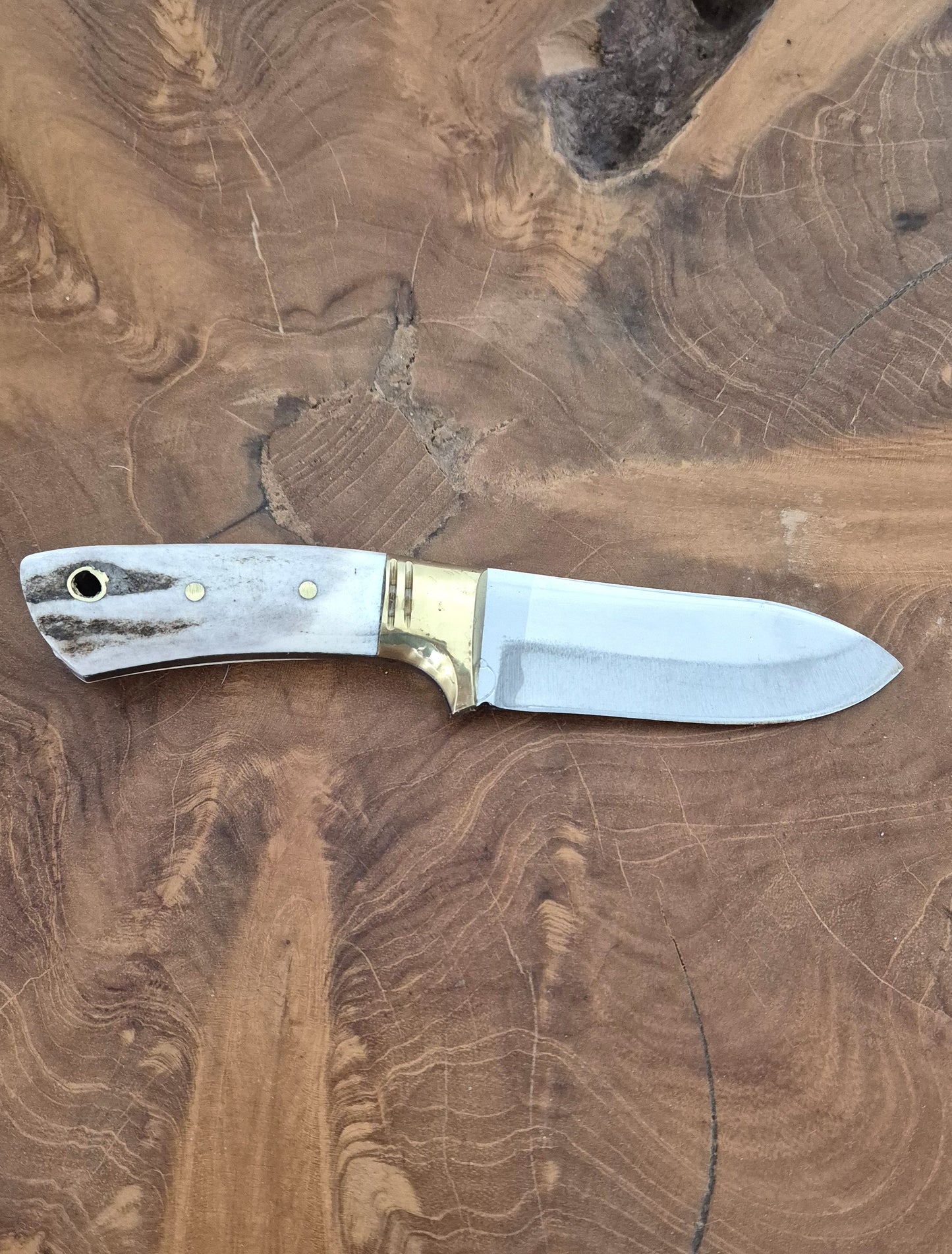 Personalisiertes Jagdmesser Hirschgeweih und Messing Griff