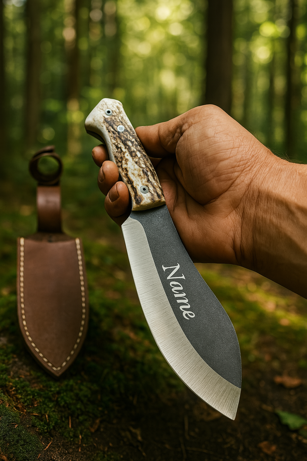 Hirschgeweih Nesmuk Messer Personalisiert mit Lederetui