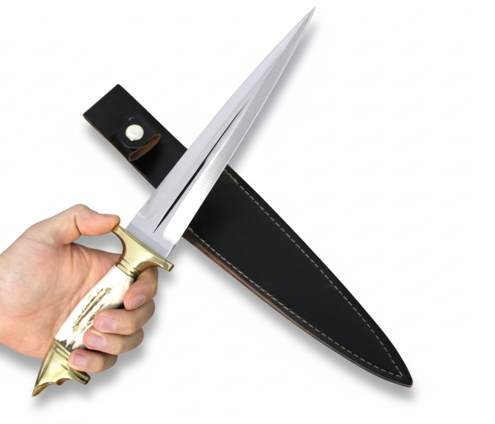 Hirschgeweih Griff Dolchmesser mit Lederscheide