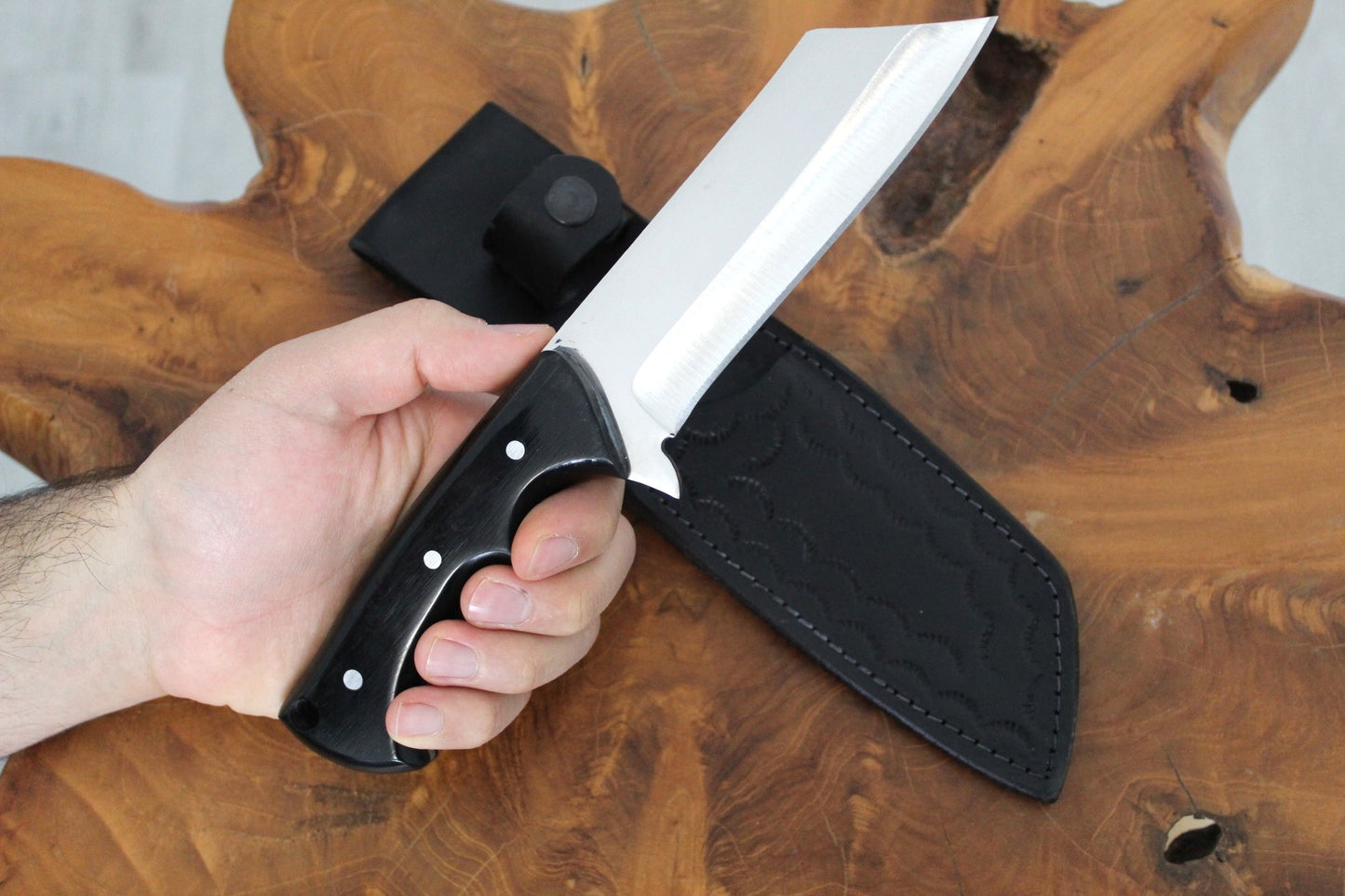 10 "Handgefertigtes Personalisiertes Tanto-Messer mit Lederscheide