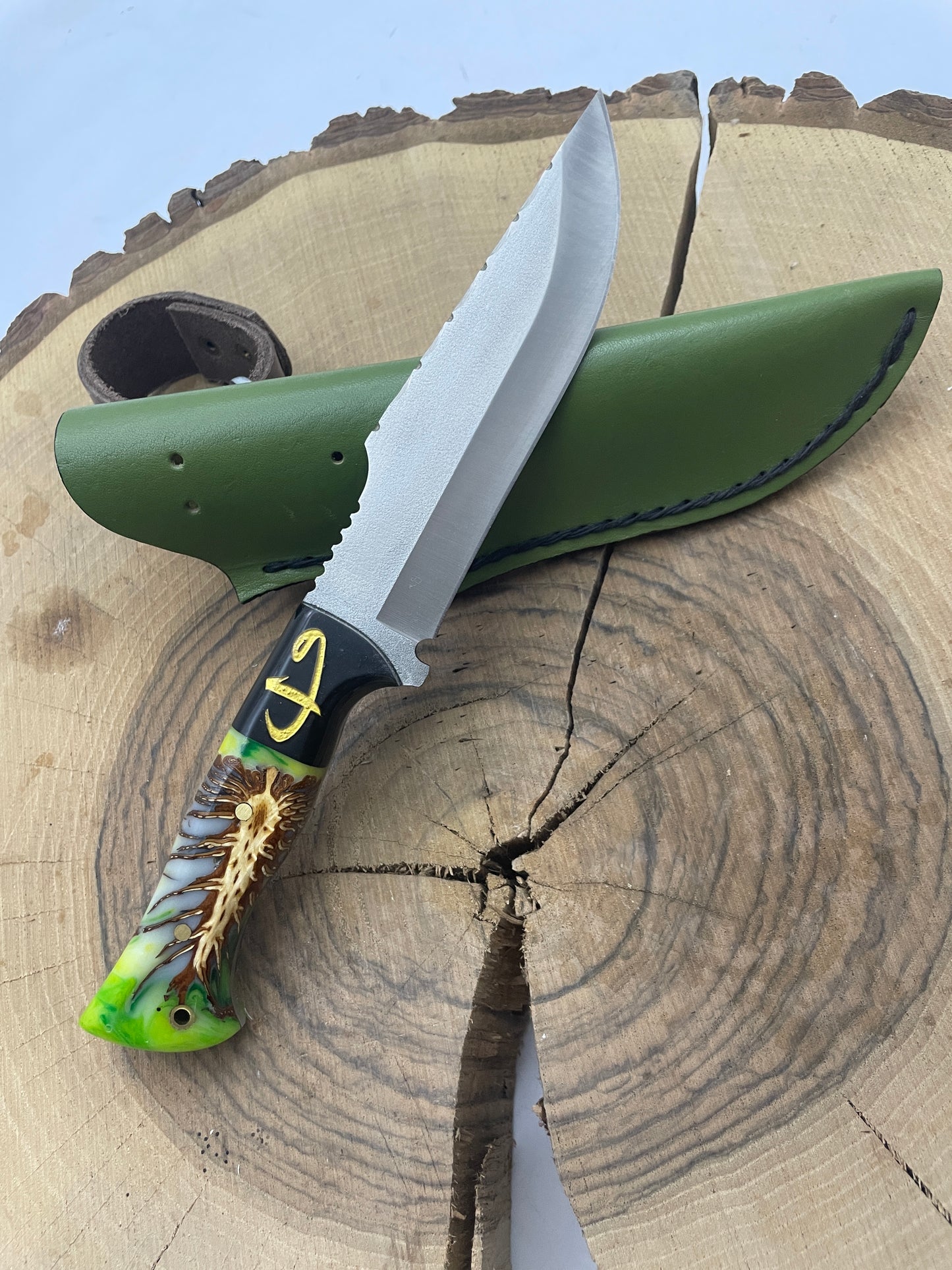 D2 Stahl Jagdmesser mit Lederscheide individuell graviertes Messer (Wh188)