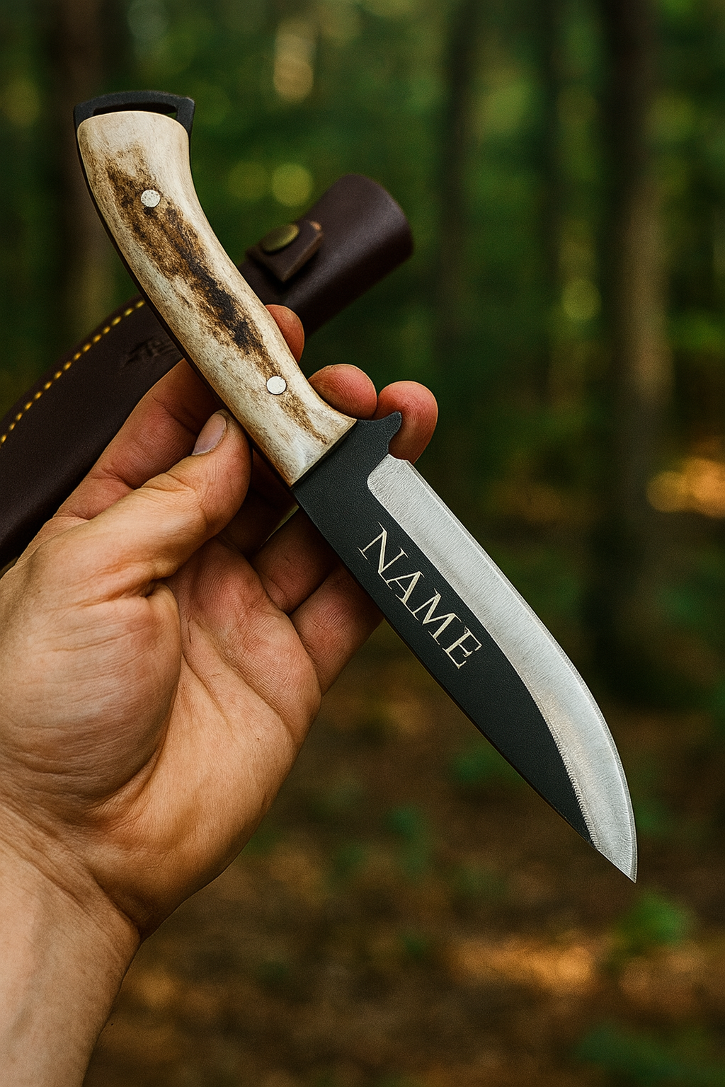 10" Hirschgeweih Griff Bushcraft Jagdmesser Personalisiert