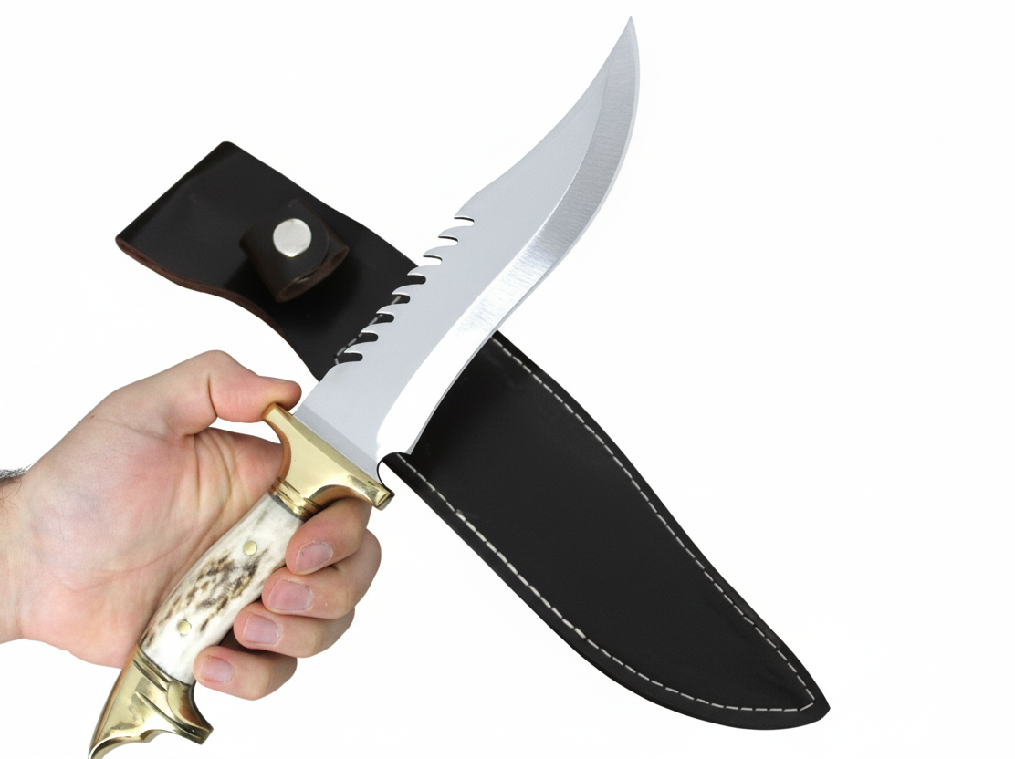 Handgefertigte Hirschgeweih Wolfkopf Messing Jagdmesser