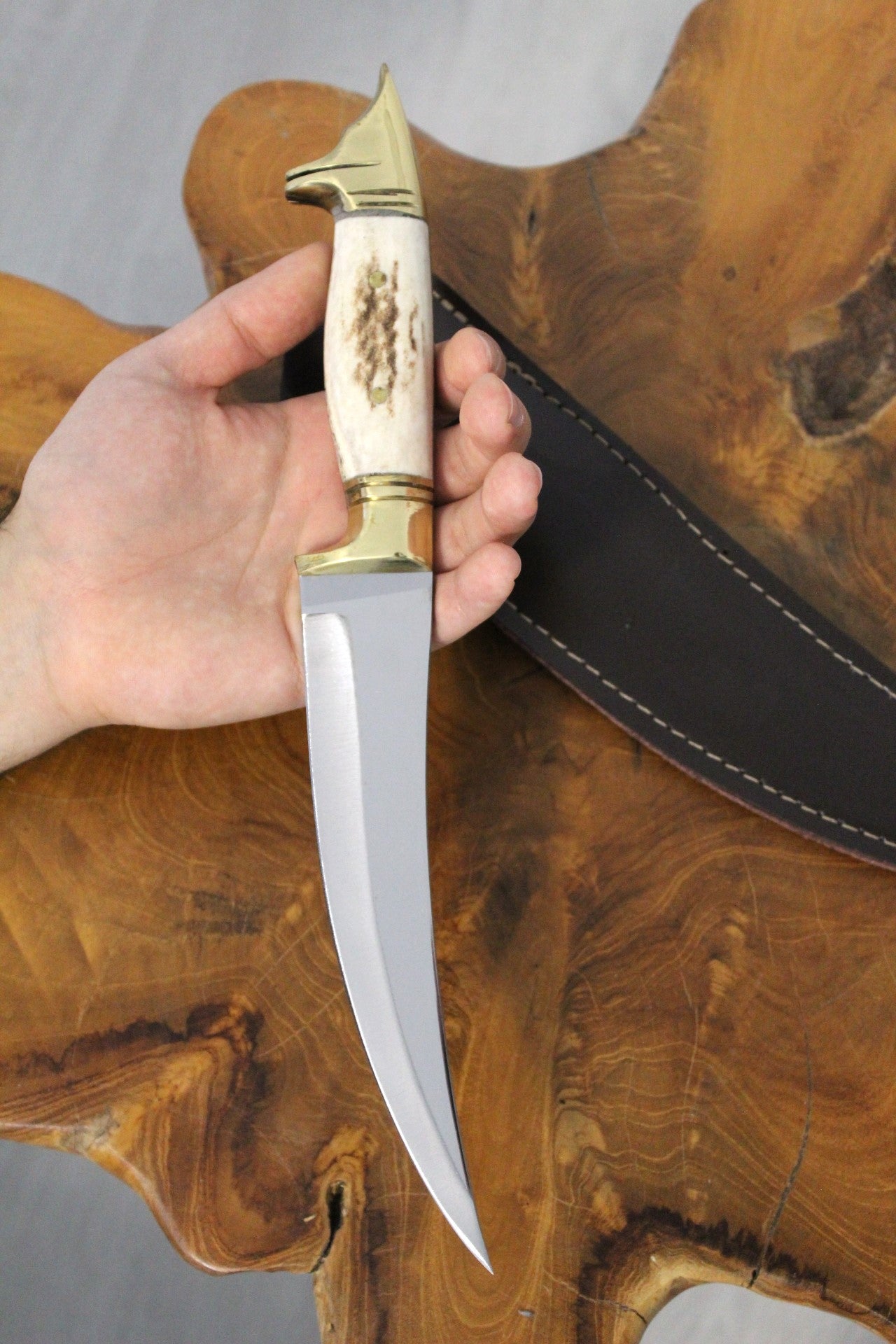 13 " Hirschgeweih Wolfskopf Jagdmesser Handgefertigt