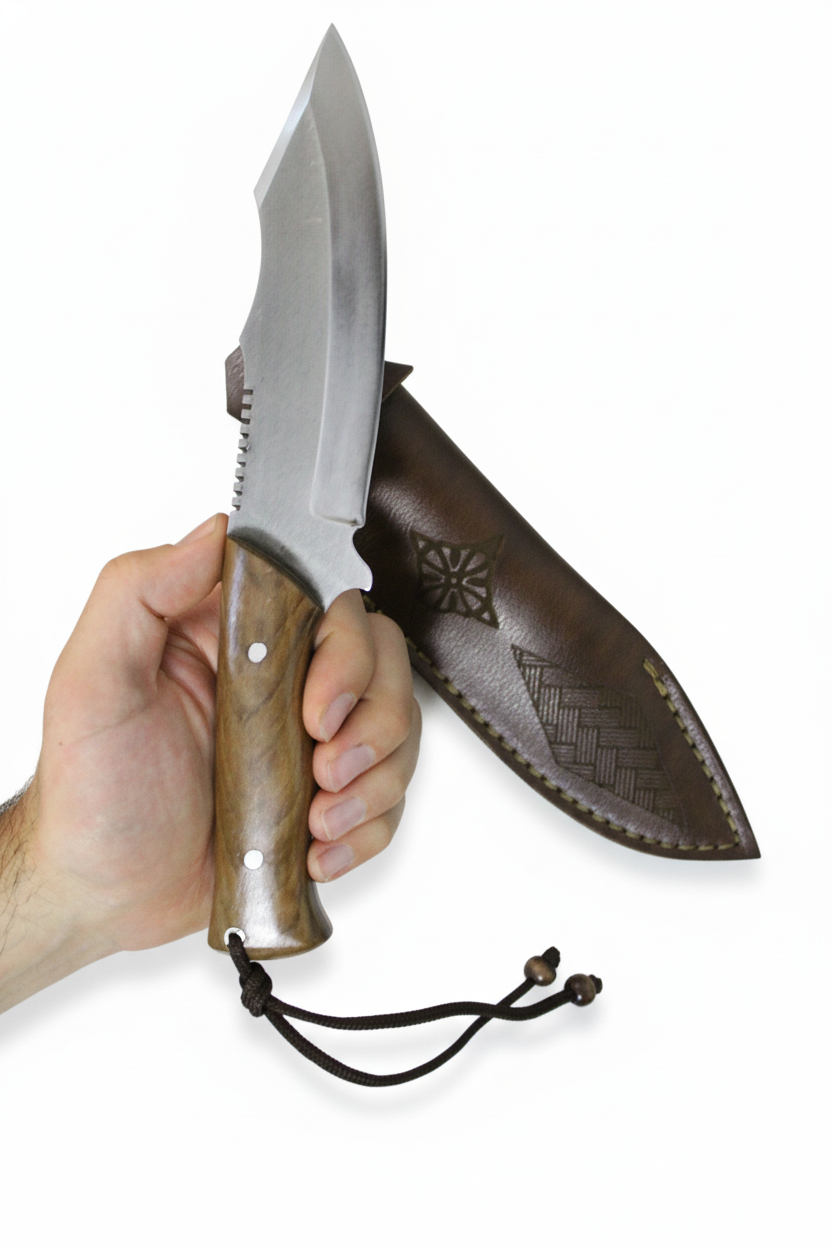 Handgefertigtes Outdoor-Messer mit Lederscheide Personalisiert