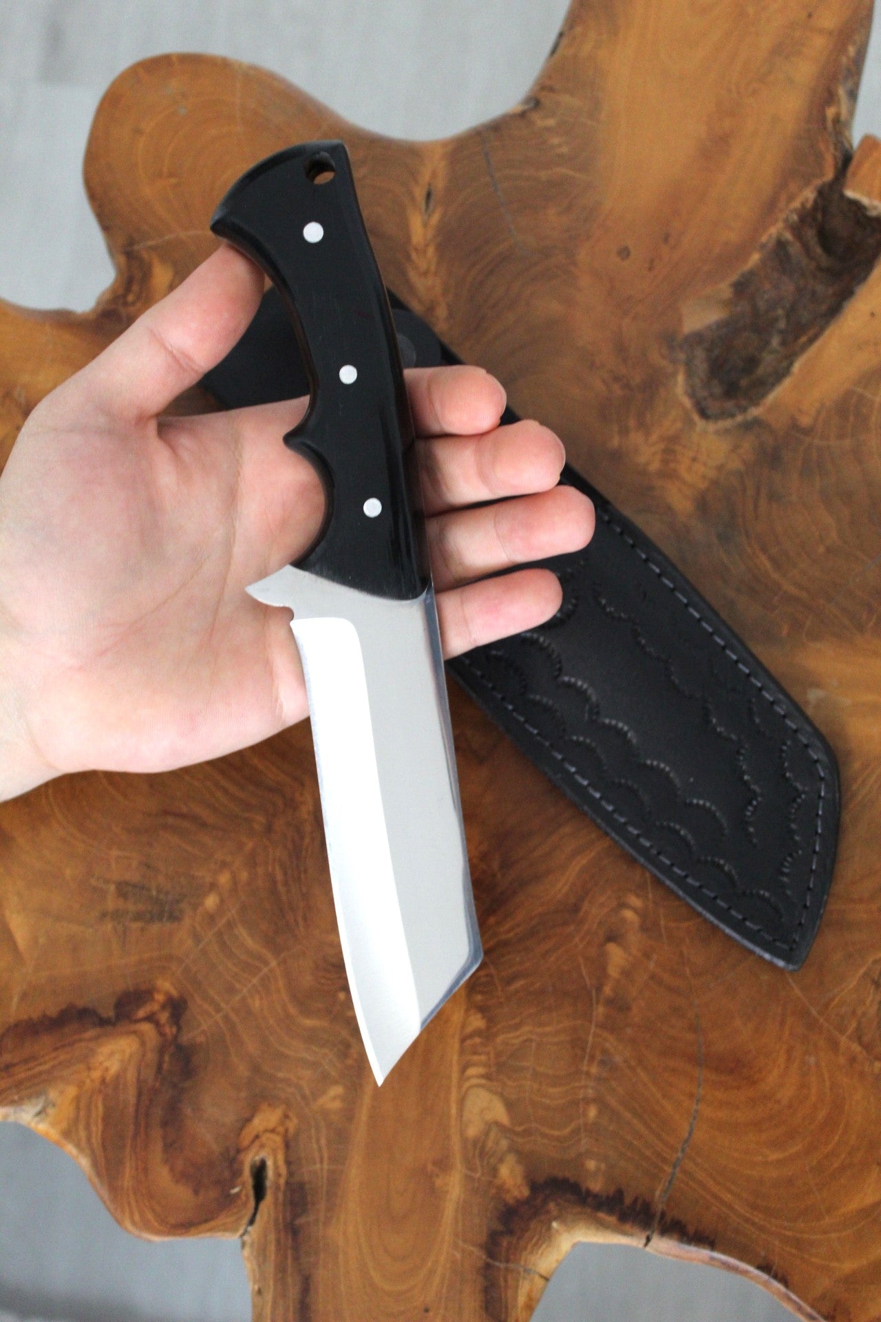 10 "Handgefertigtes Personalisiertes Tanto-Messer mit Lederscheide