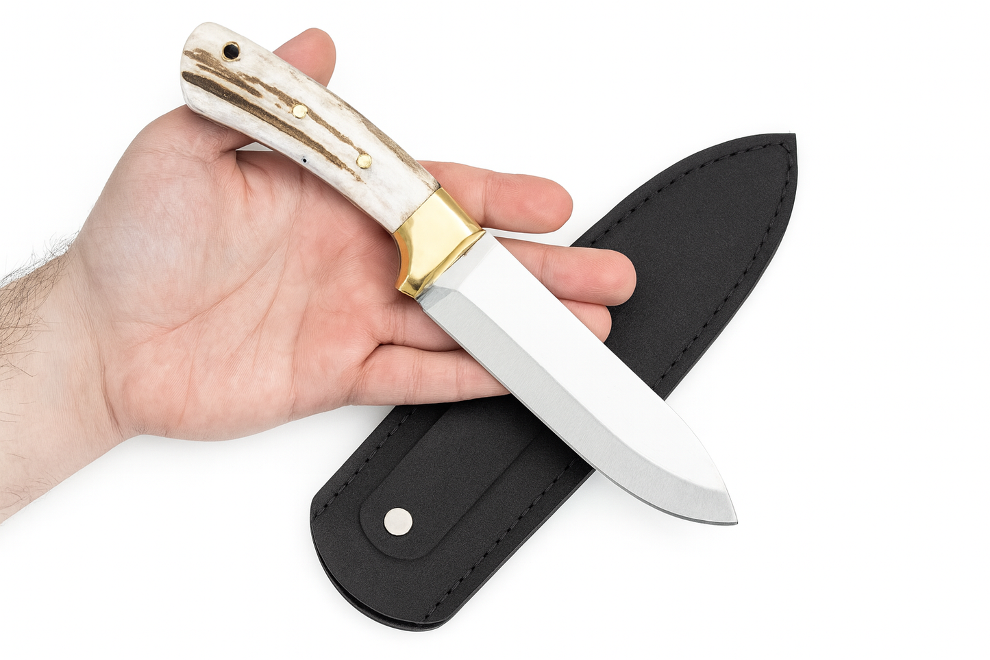 Personalisiertes Jagdmesser Hirschgeweih und Messing Griff (Dh033)