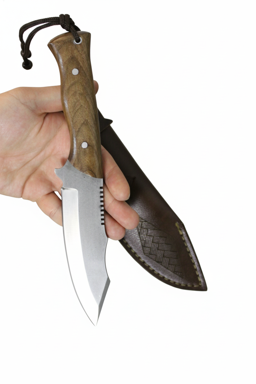 Handgefertigtes Outdoor-Messer mit Lederscheide Personalisiert