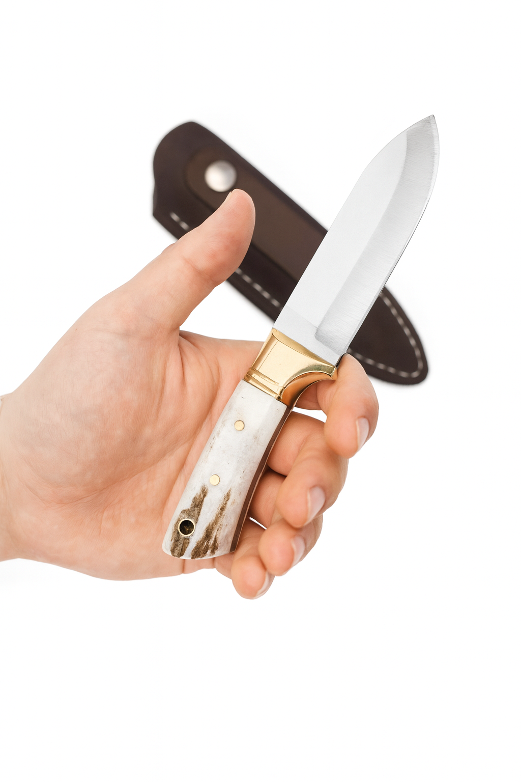 Personalisiertes Jagdmesser Hirschgeweih und Messing Griff