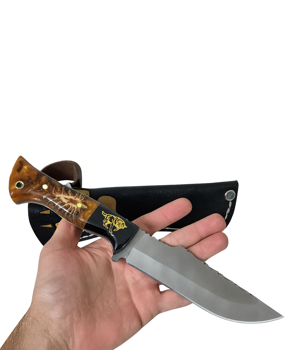 D2 Stahl Jagdmesser mit Lederscheide individuell graviertes Messer (Wh188)