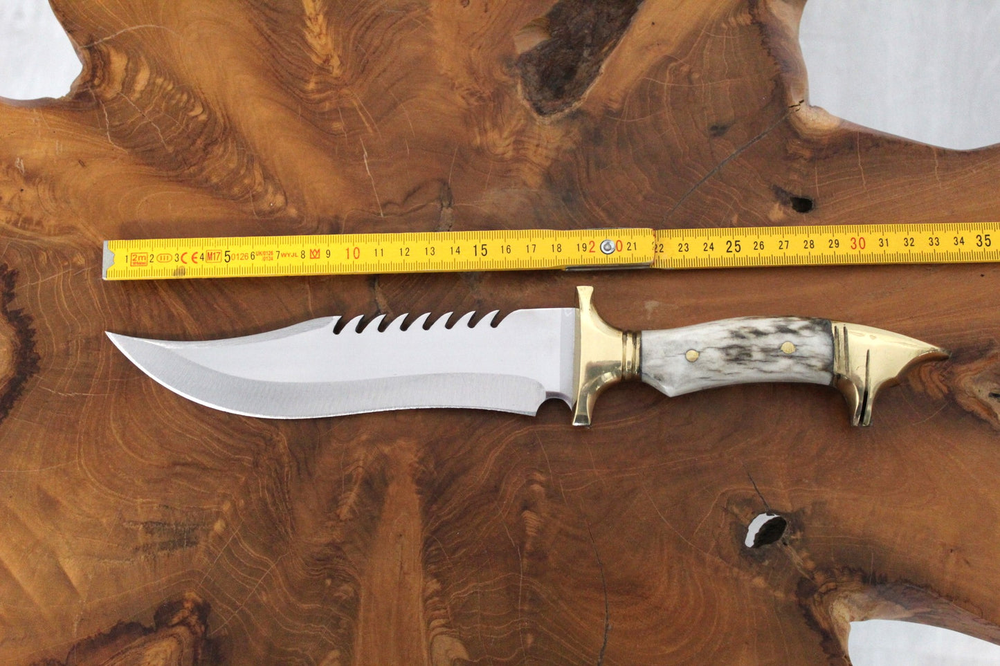 Handgefertigte Hirschgeweih Wolfkopf Messing Jagdmesser