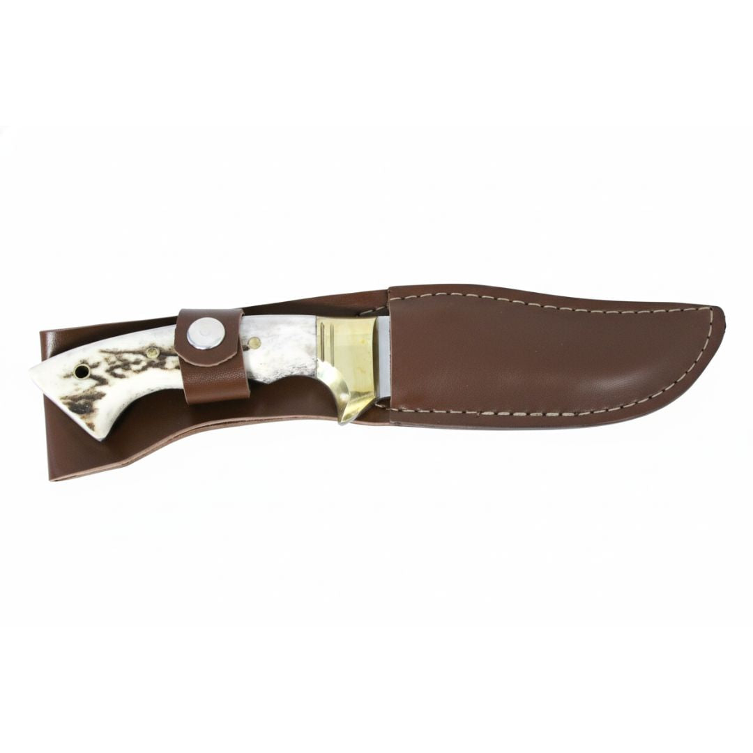Handgeschmiedetes Outdoor-Messer mit echtem Hirschgeweihgriff und passender Lederscheide - hochwertiges Jagdmesser für Sammler und Jäger