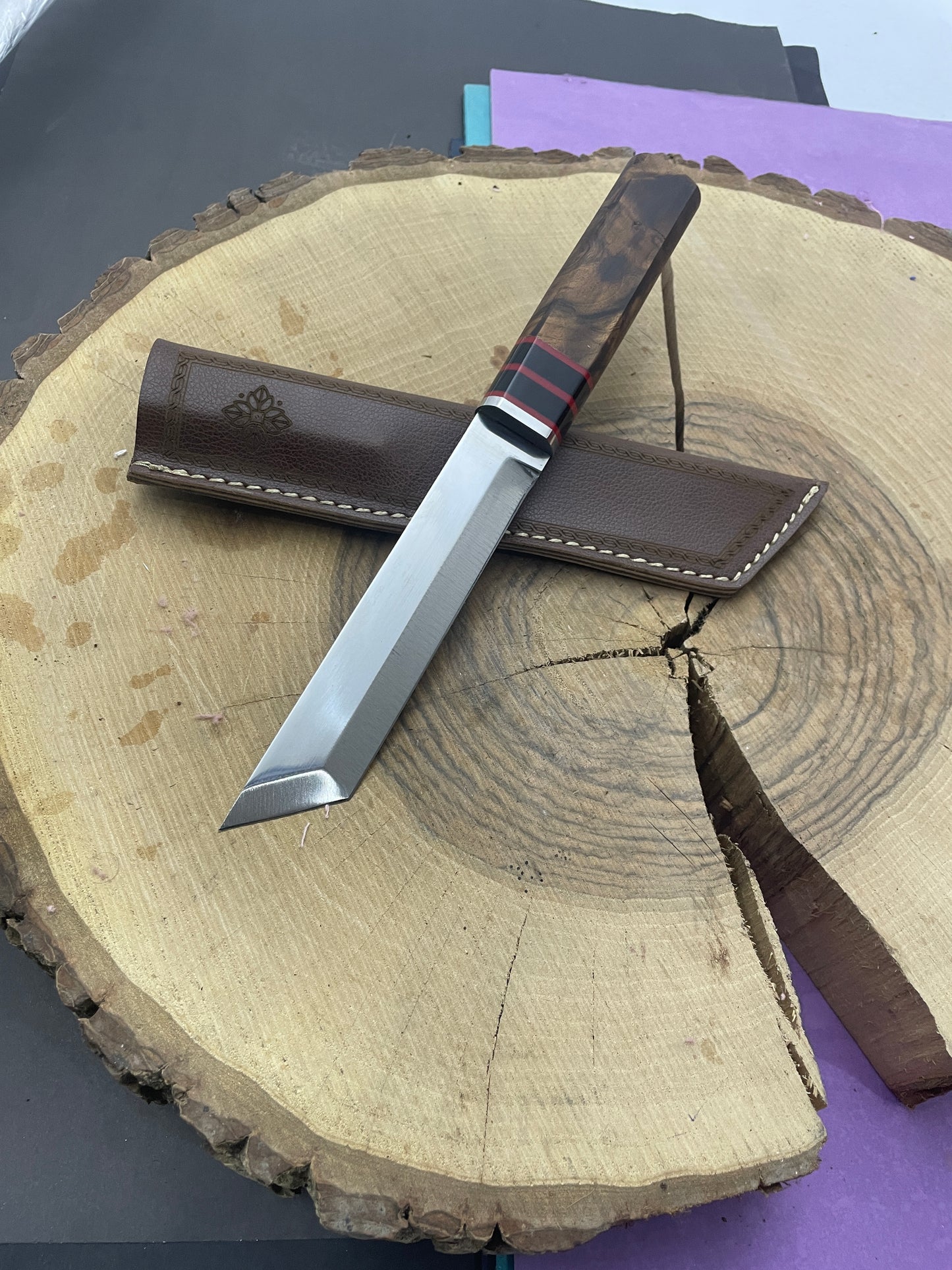 11" Handgemachtes Holzgriff Tanto Messer mit Scheide Personalisiert Premium-Qualität