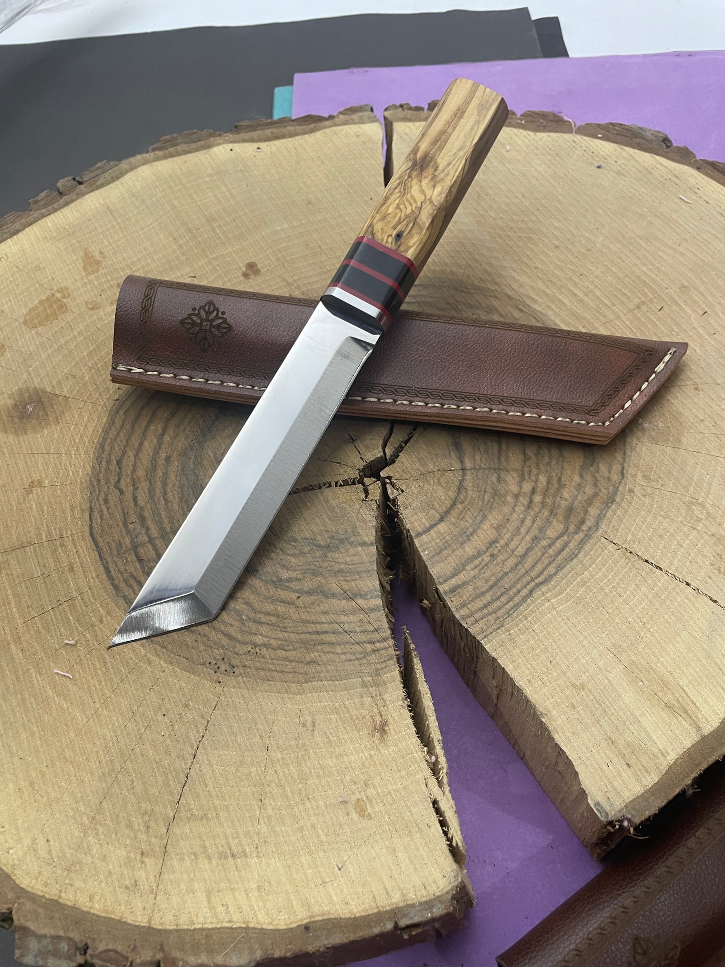 11" Handgemachtes Holzgriff Tanto Messer mit Scheide Personalisiert Premium-Qualität