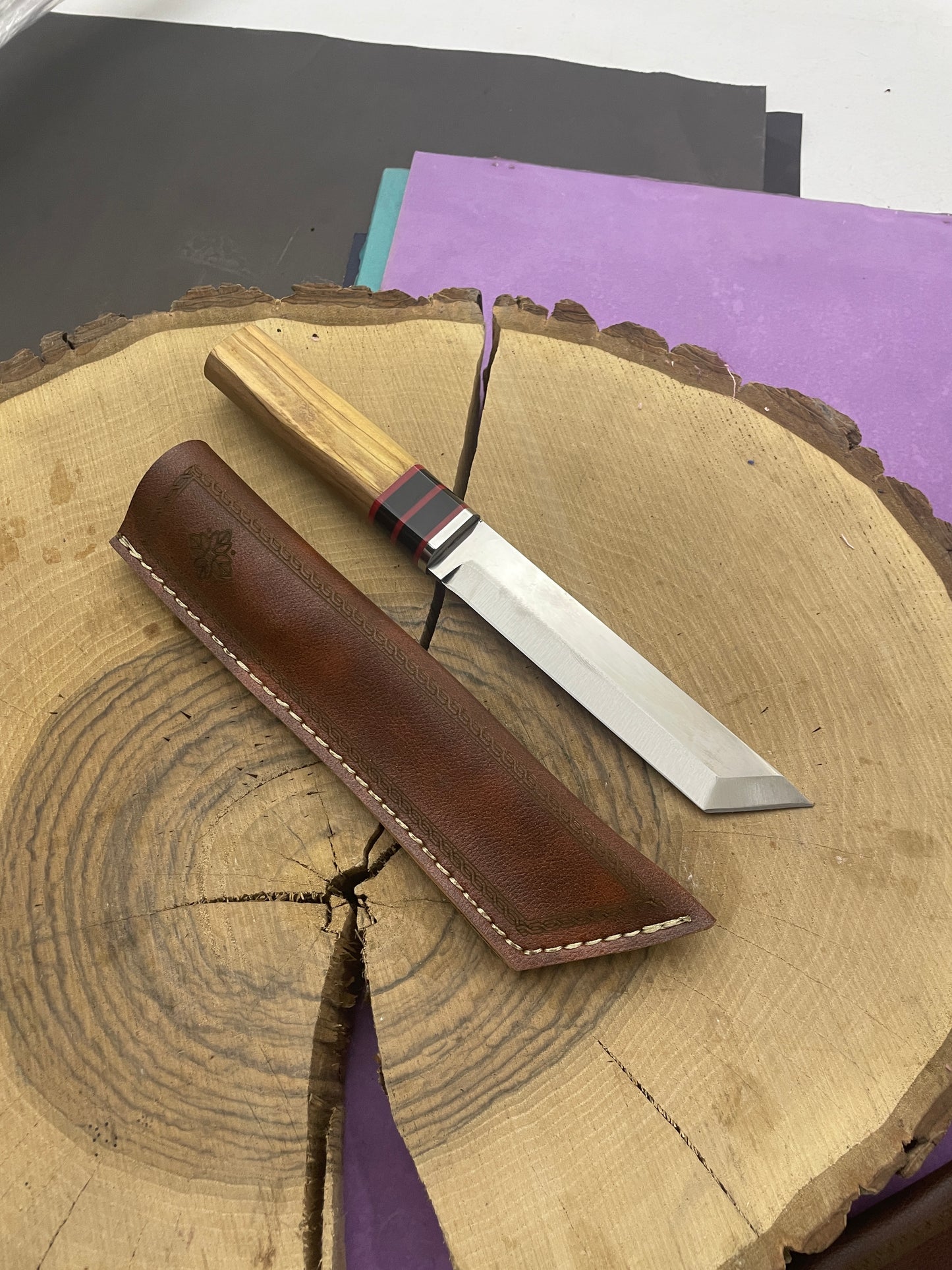 11" Handgemachtes Holzgriff Tanto Messer mit Scheide Personalisiert Premium-Qualität