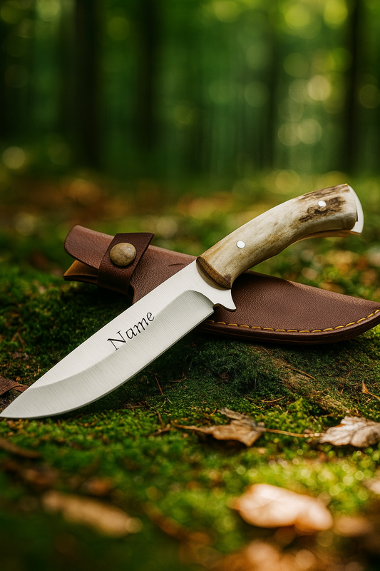 Hirschgeweih Bushcraft Messer Personalisiert mit Etui