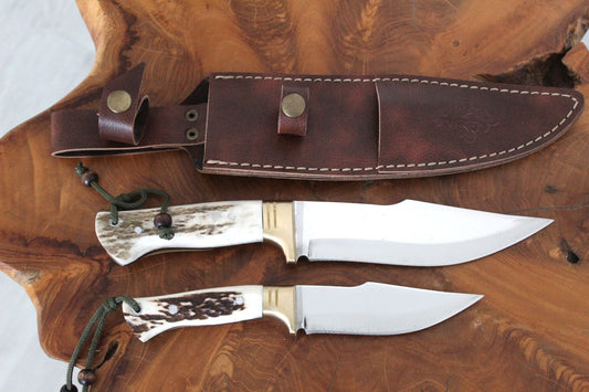 2 Stück Hirschgeweih Jagdmesser Set Personalisiert (Dh115)