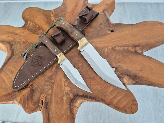 2 Stück Walnussholz Jagdmesser Set Personalisiert