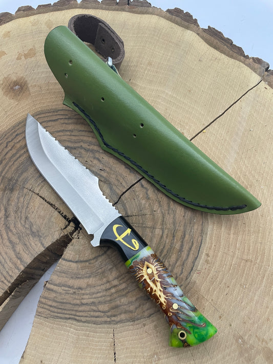 D2 Stahl Jagdmesser mit Lederscheide individuell graviertes Messer (Wh188)