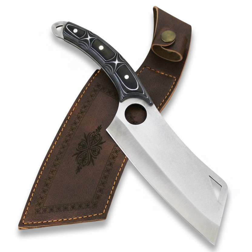 Handgeschmiedetes Outdoor-Messer mit echtem Werzalitgriff und passender Lederscheide - hochwertiges Jagdmesser für Sammler und Jäger