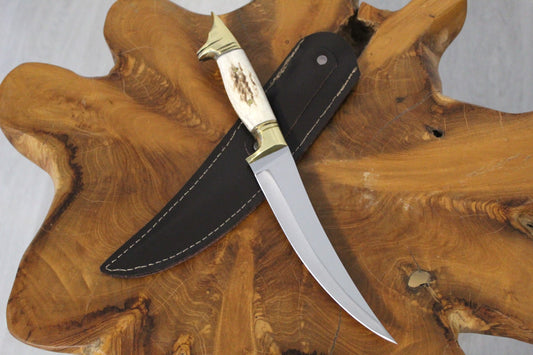 13 " Hirschgeweih Wolfskopf Jagdmesser Handgefertigt