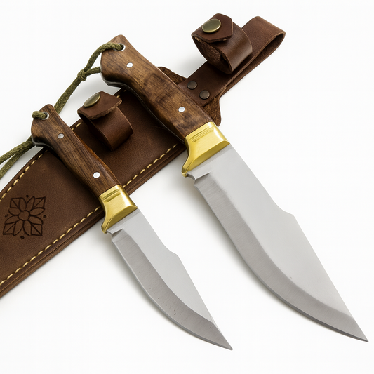 2 Stück Walnussholz Jagdmesser Set Personalisiert