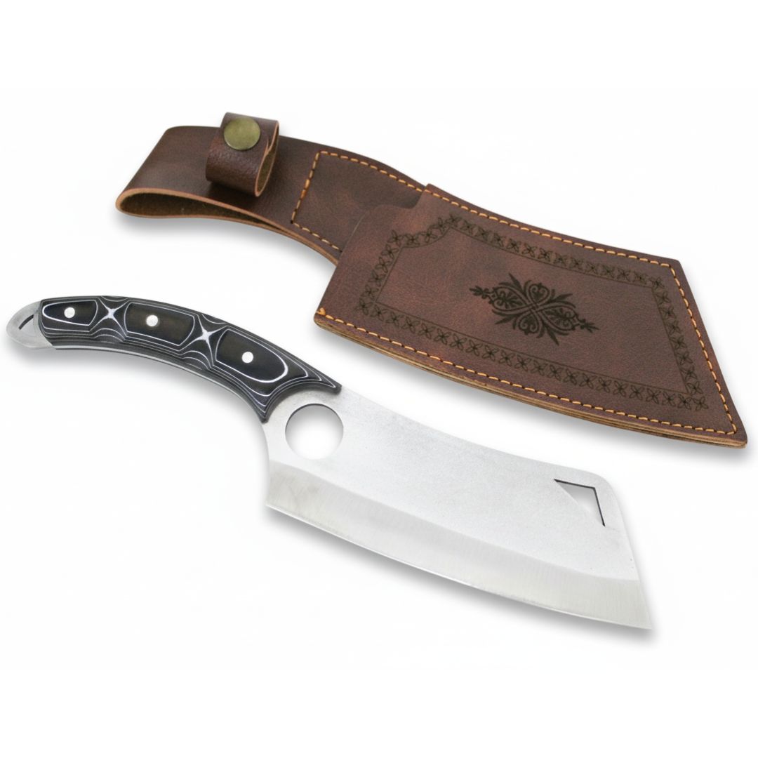 Handgeschmiedetes Outdoor-Messer mit echtem Werzalitgriff und passender Lederscheide - hochwertiges Jagdmesser für Sammler und Jäger