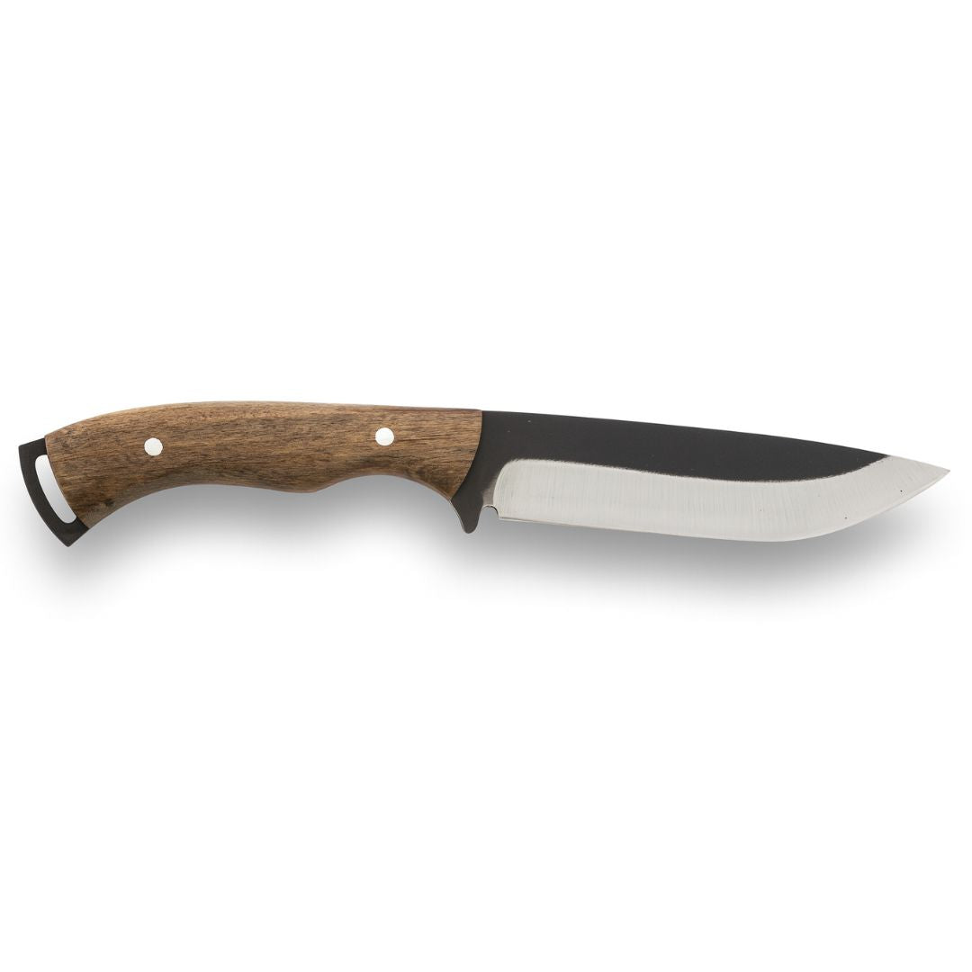 Handgeschmiedetes Outdoor-Messer mit echtem Walnussholzgriff und passender Lederscheide - hochwertiges Jagdmesser für Sammler und Jäger