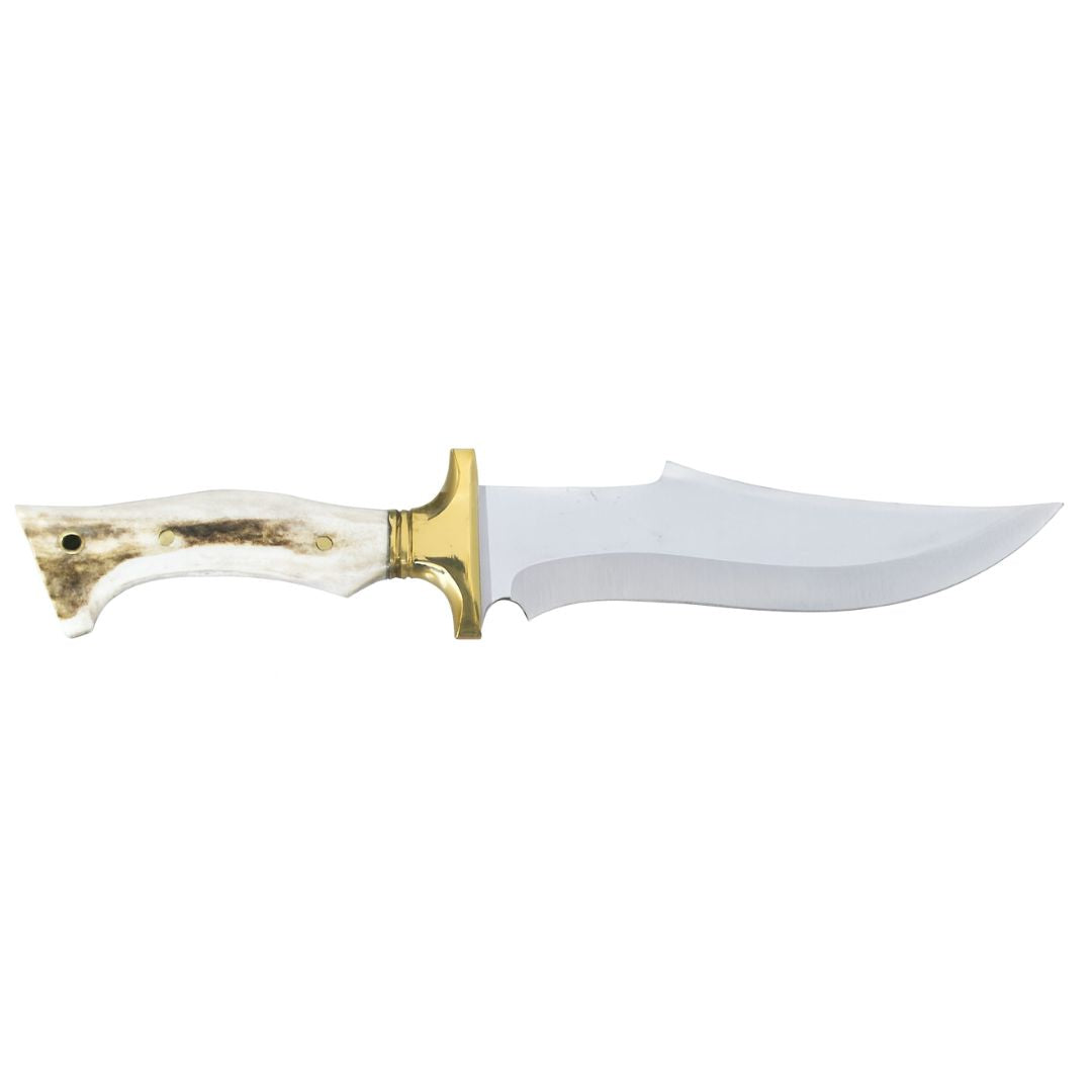 Handgeschmiedetes Outdoor-Messer mit echtem Hirschgeweihgriff und passender Lederscheide - hochwertiges Jagdmesser für Sammler und Jäger