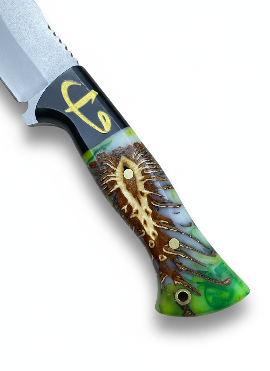 D2 Stahl Jagdmesser mit Lederscheide individuell graviertes Messer (Wh188)