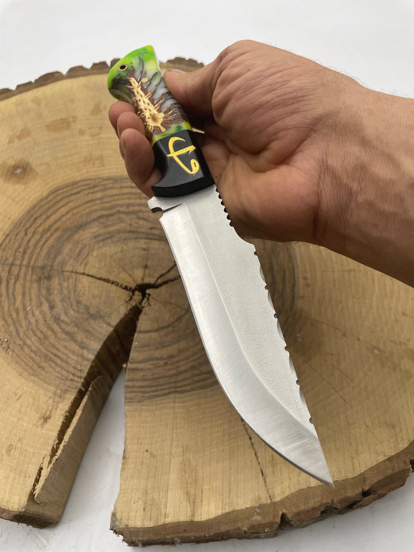D2 Stahl Jagdmesser mit Lederscheide individuell graviertes Messer (Wh188)